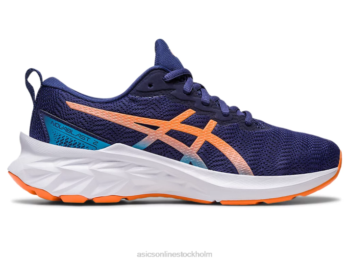Asics novablast 2 grundskola barn D6D04277 indigo blå/sol persika