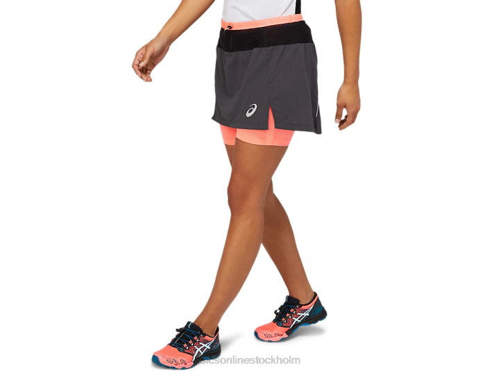 Asics fujitrail skort kvinnor D6D03845 grafitgrå/flammande korall