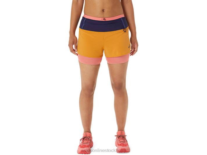 Asics fujitrail 2-n-1 kort kvinnor D6D02537 sandstorm/papaya