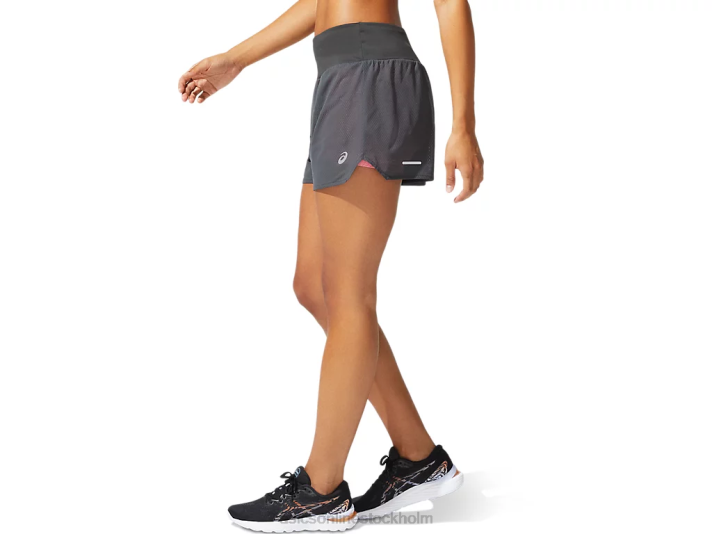 Asics ventilera 2-n-1 3,5in kort kvinnor D6D03975 grafitgrå/persika kronblad