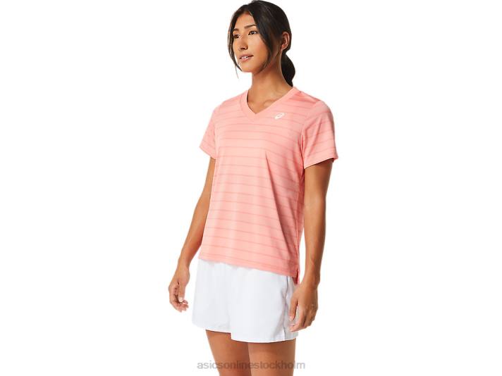 Asics domstol randig kortärmad topp kvinnor D6D02503 guava