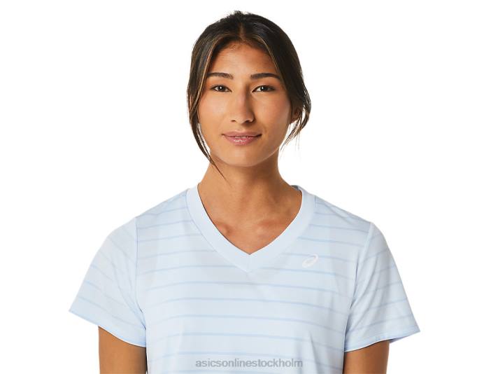 Asics domstol randig kortärmad topp kvinnor D6D02515 mjuk himmel