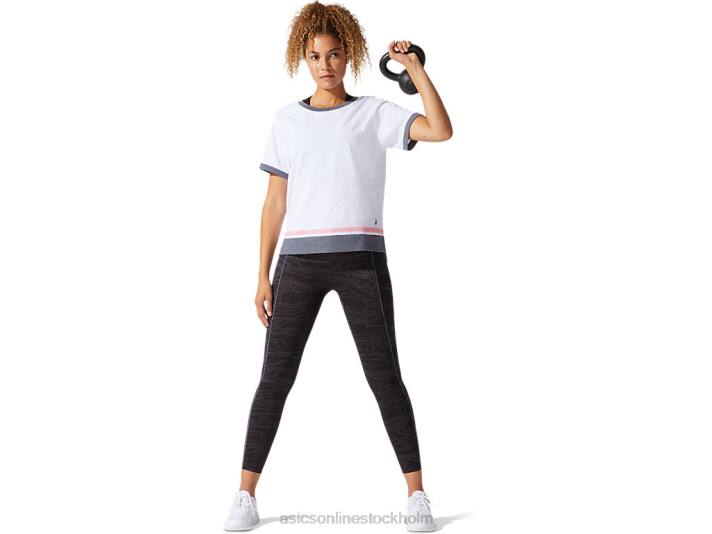 Asics färgblock kortärmad topp kvinnor D6D03978 briljant vitt/persika kronblad