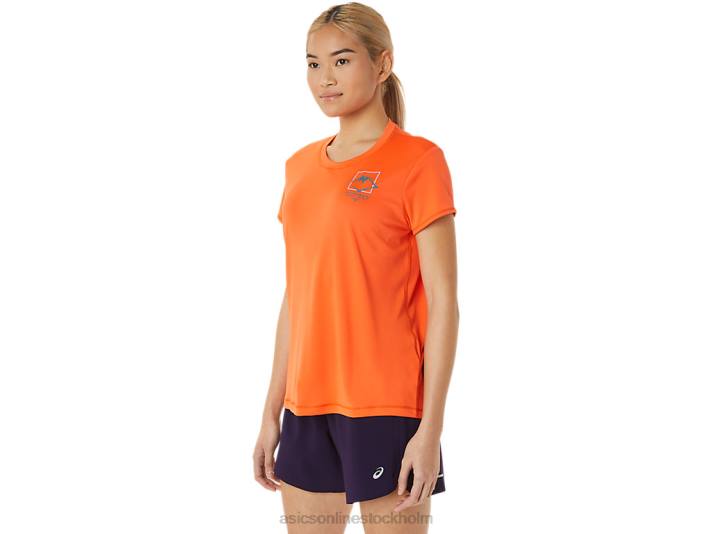 Asics fujitrail-logotyp kortärmad topp kvinnor D6D03075 nova orange