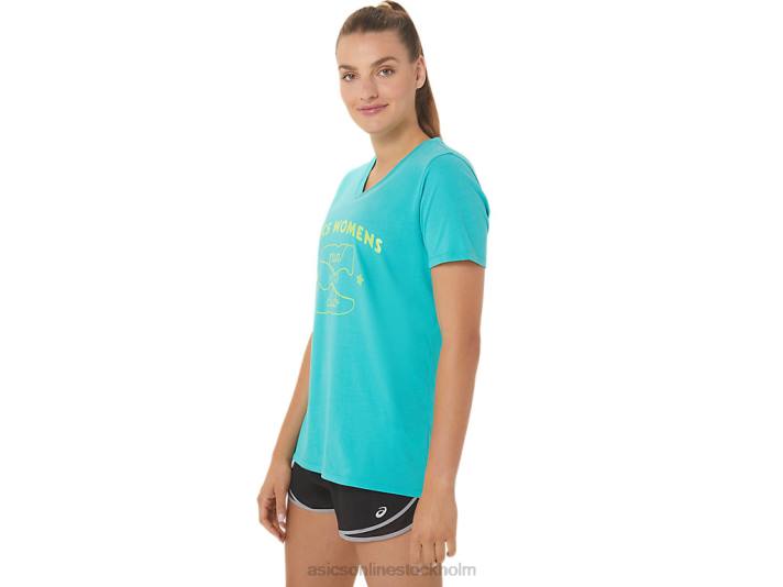 Asics kör klubb v-ringad kvinnor D6D02989 havsglas
