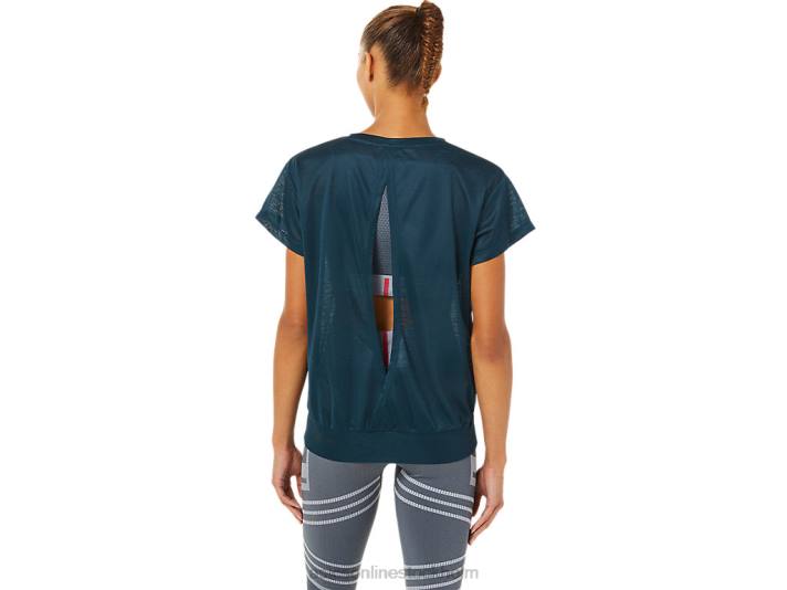 Asics kortärmad topp med öppen rygg kvinnor D6D03363 fransk blå