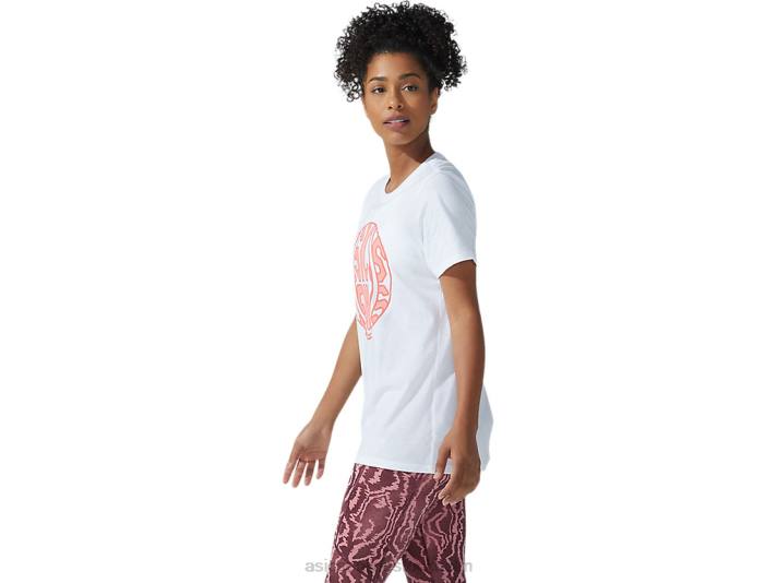 Asics ny stark 92 grafisk t-shirt kvinnor D6D03782 lysande vit/flammande korall