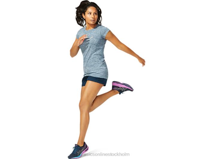 Asics race sömlös kortärmad topp kvinnor D6D04040 fransk blå