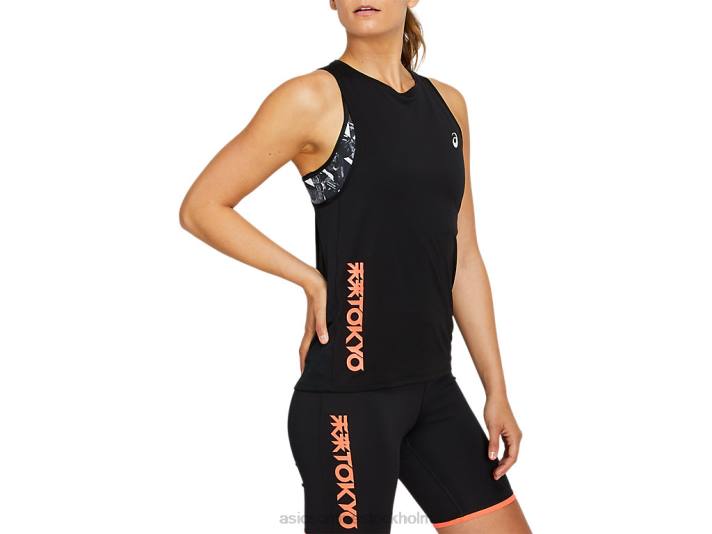 Asics framtida tokyo tank kvinnor D6D04130 prestanda svart/soluppgångsröd