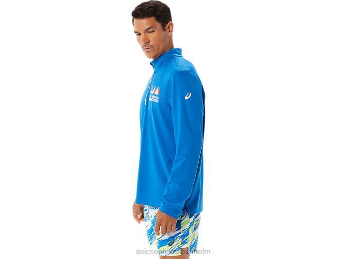 Asics färdigställd halv zip lam män D6D01339 lake drive/hazard green