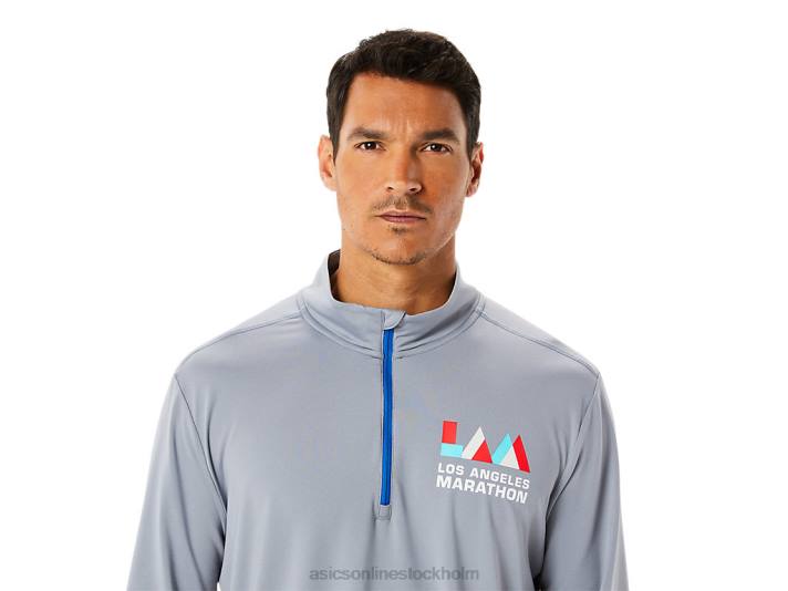 Asics färdigställd halv zip lam män D6D01340 sheet rock/lake drive