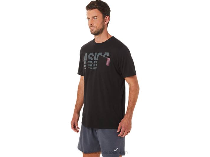 Asics kortärmad randig ficktröja män D6D01650 prestanda svart