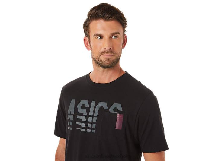 Asics kortärmad randig ficktröja män D6D01650 prestanda svart