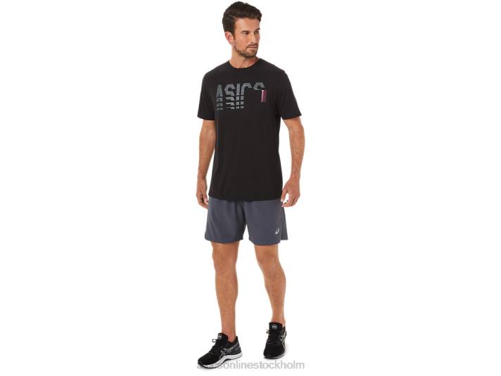 Asics kortärmad randig ficktröja män D6D01650 prestanda svart
