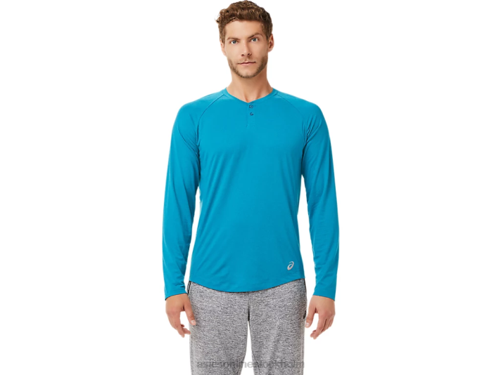 Asics perf långärmad henley män D6D02026 kricka blå ljung