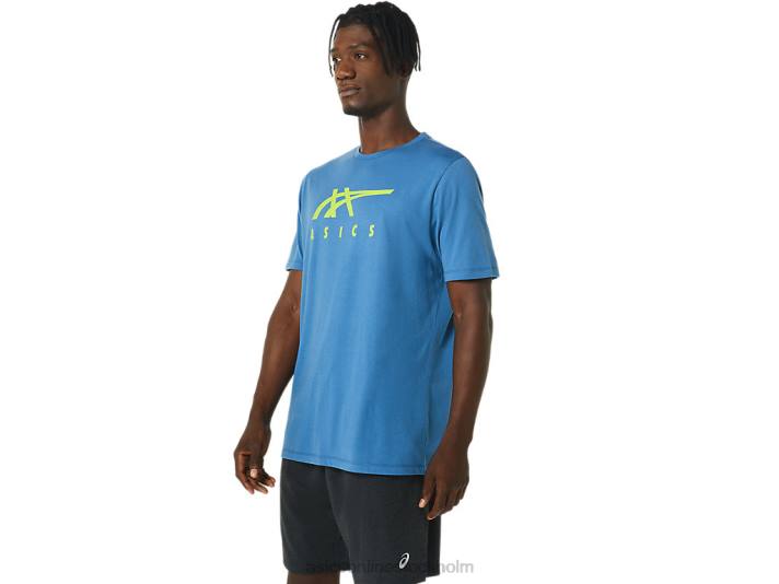 Asics randig kortärmad t-shirt män D6D01085 azurblå