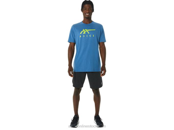 Asics randig kortärmad t-shirt män D6D01085 azurblå