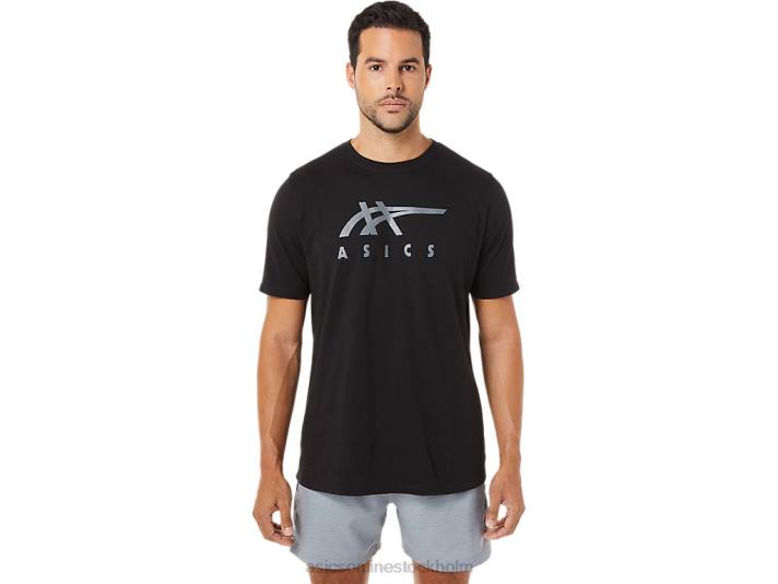 Asics randig kortärmad t-shirt män D6D01716 prestanda svart