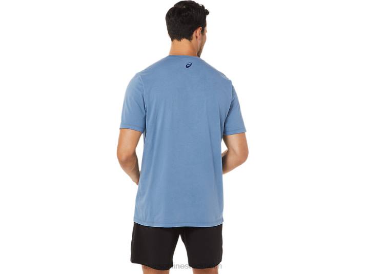 Asics randig kortärmad t-shirt män D6D01743 storm blå
