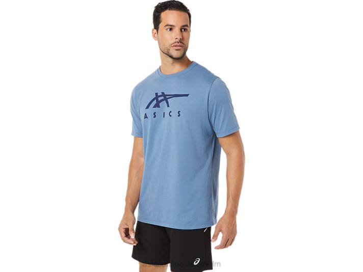 Asics randig kortärmad t-shirt män D6D01743 storm blå