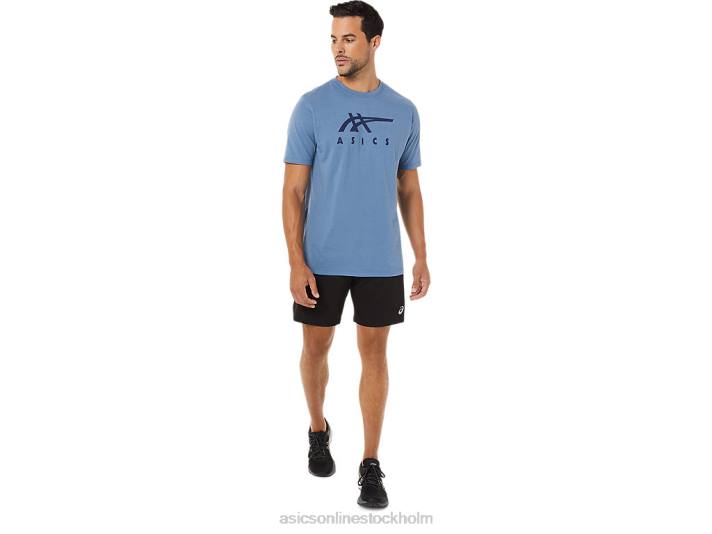 Asics randig kortärmad t-shirt män D6D01743 storm blå