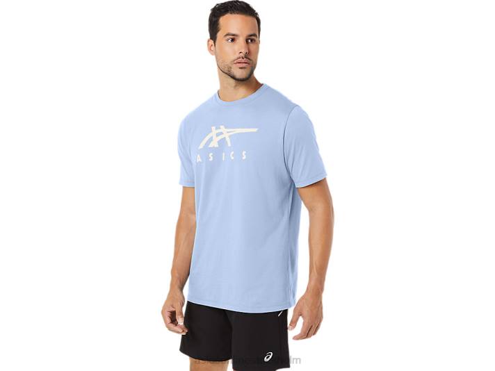 Asics randig kortärmad t-shirt män D6D028 mjuk himmel