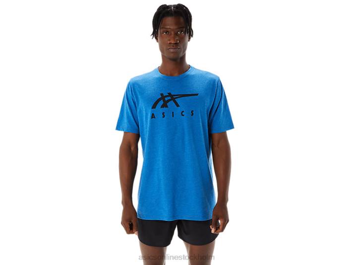 Asics randig kortärmad t-shirt män D6D0850 sjödriven ljung
