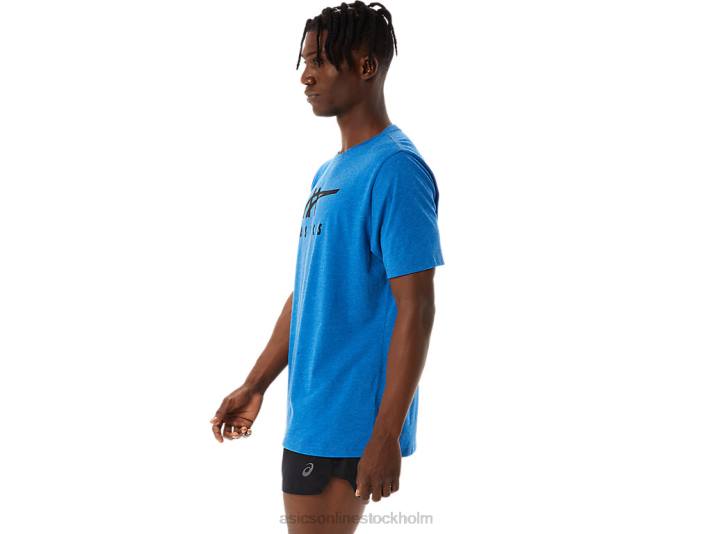 Asics randig kortärmad t-shirt män D6D0850 sjödriven ljung